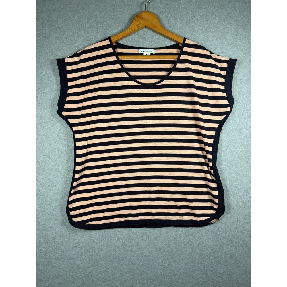 Liz Claiborne Women's XL Navy Peach Striped Dolman Sleeve Casual Top 3912